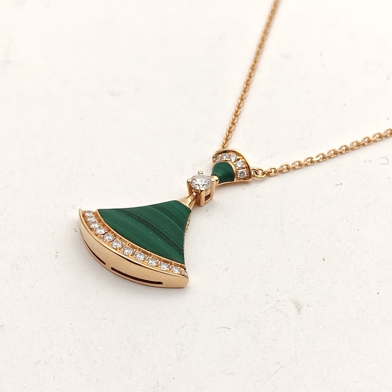 BVLGARI DIVASDREAM扇子扇邊鑲鑽項鏈18K玫瑰金/鑽石/孔雀石-1