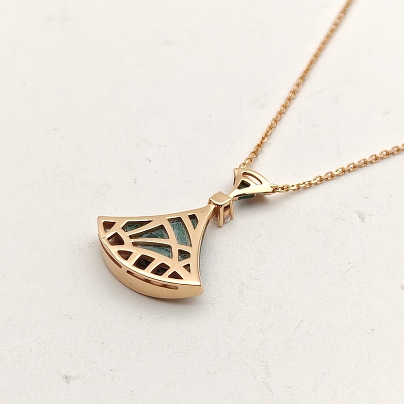 BVLGARI DIVASDREAM扇子扇邊鑲鑽項鏈18K玫瑰金/鑽石/孔雀石-2