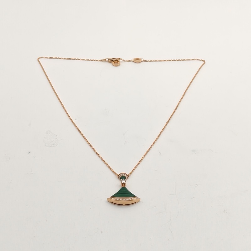 BVLGARI DIVASDREAM扇子扇邊鑲鑽項鏈18K玫瑰金/鑽石/孔雀石-4