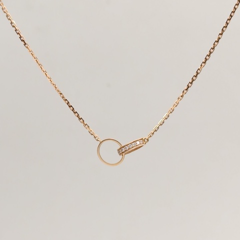CARTIER LOVE半鑽雙環項鏈18K玫瑰金/鑽石