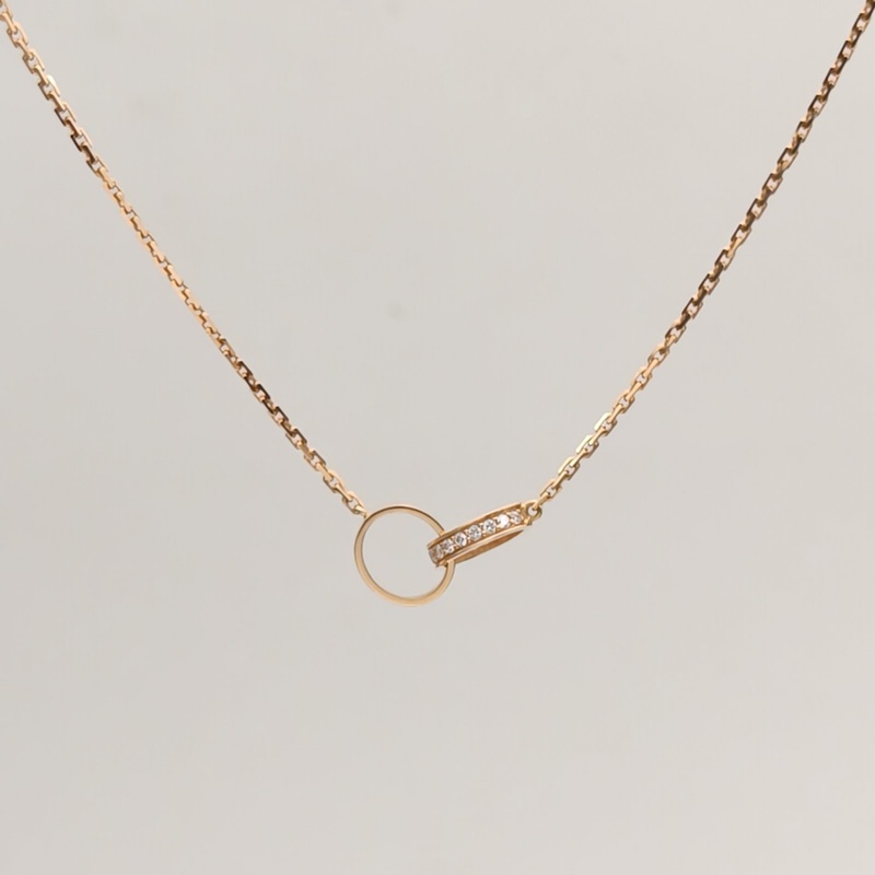 CARTIER LOVE半鑽雙環項鏈18K玫瑰金/鑽石-0