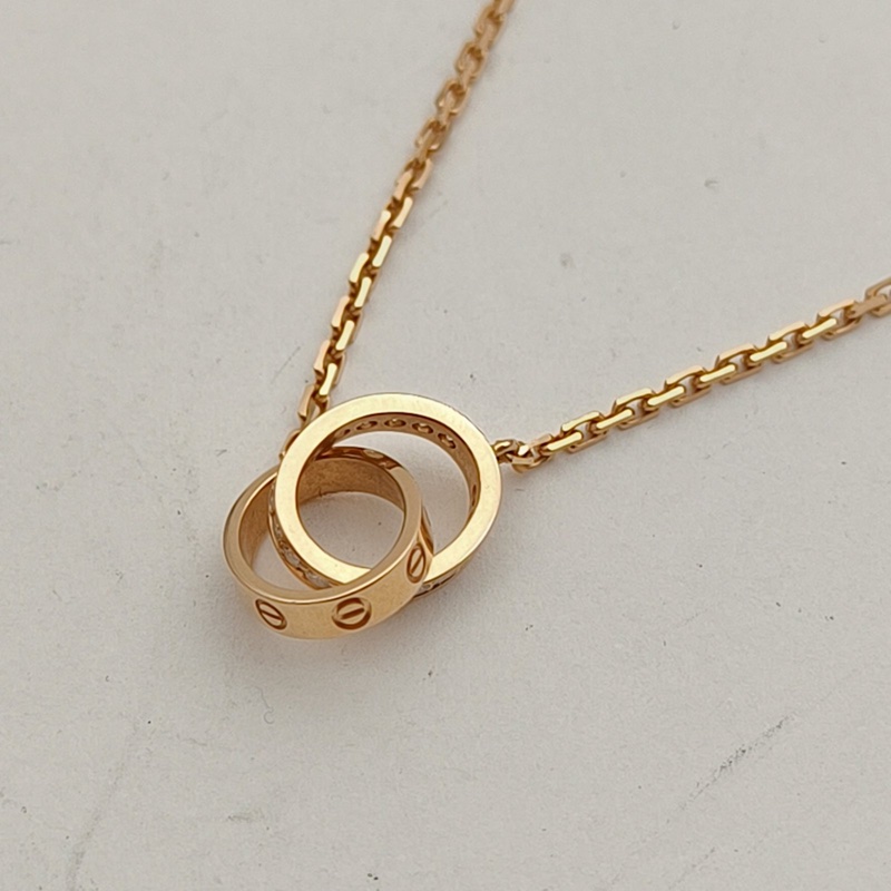 CARTIER LOVE半鑽雙環項鏈18K玫瑰金/鑽石-1