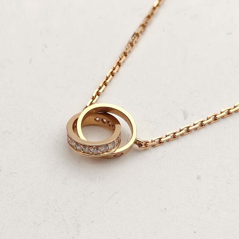 CARTIER LOVE半鑽雙環項鏈18K玫瑰金/鑽石-2
