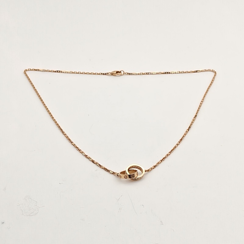CARTIER LOVE半鑽雙環項鏈18K玫瑰金/鑽石-4