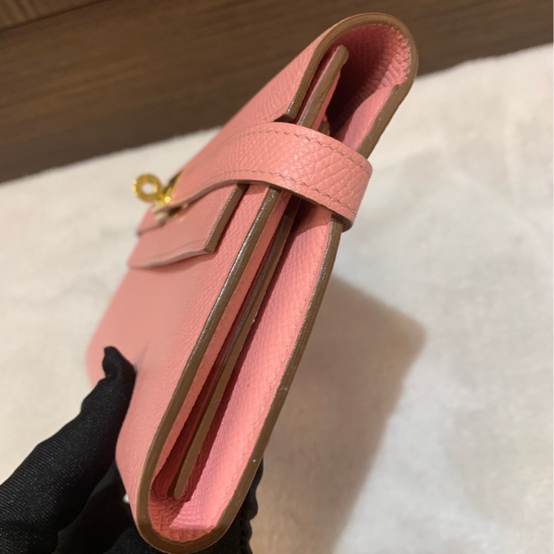 Hermes愛馬仕櫻花粉金扣Kelly長款錢包-2