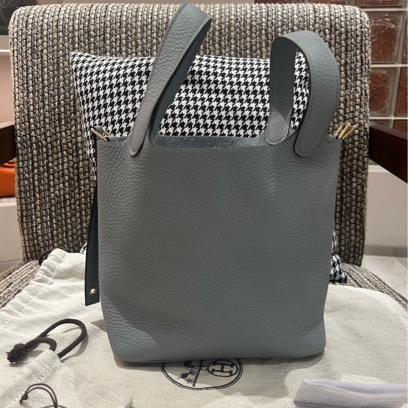 愛馬仕 Hermes 菜籃子 18 木偶灰 淡金扣 全新 全新-0