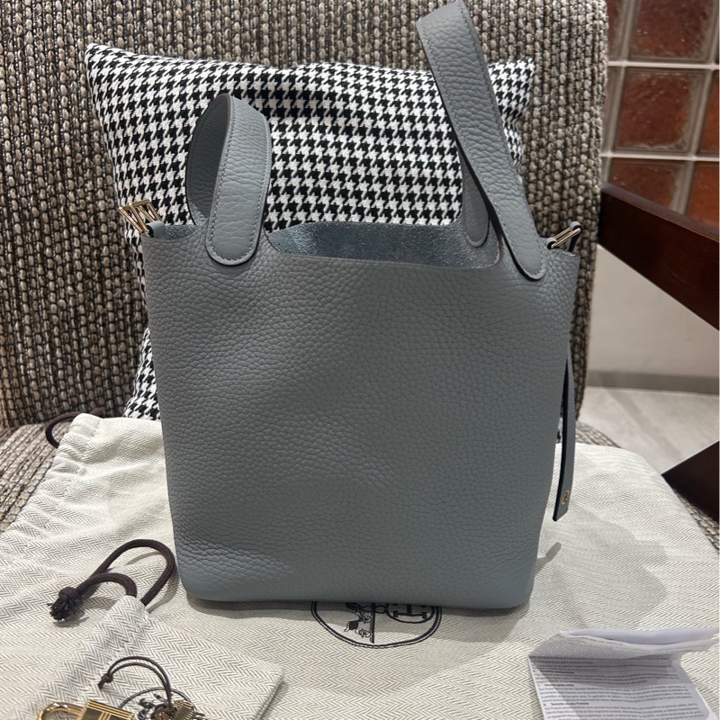 愛馬仕 Hermes 菜籃子 18 木偶灰 淡金扣 全新 全新-2