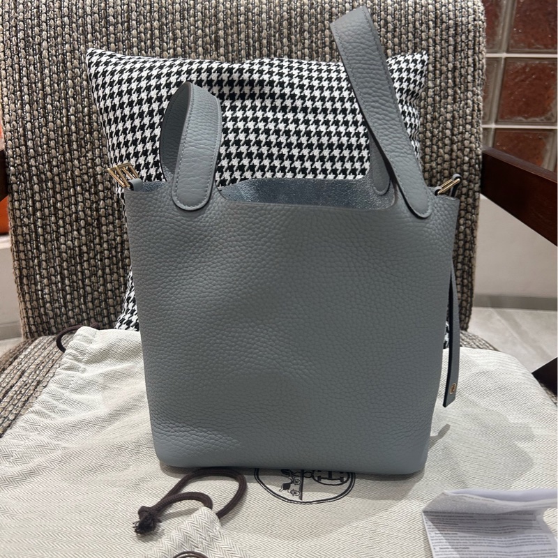 愛馬仕 Hermes 菜籃子 18 木偶灰 淡金扣 全新 全新-3