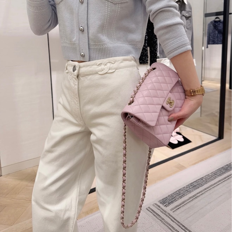 Chanel 25P 腰間logo白色牛仔褲#36-2