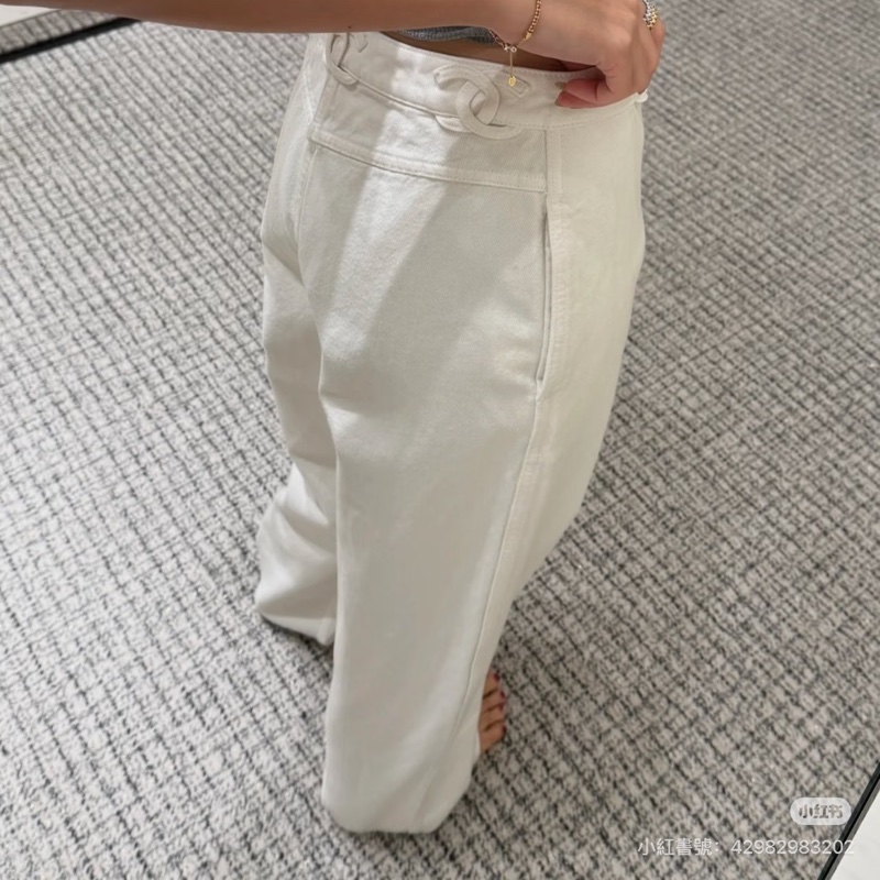 Chanel 25P 腰間logo白色牛仔褲#36-3