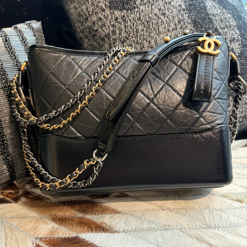 CHANEL 流浪包 中款 黑色 晶片款-1