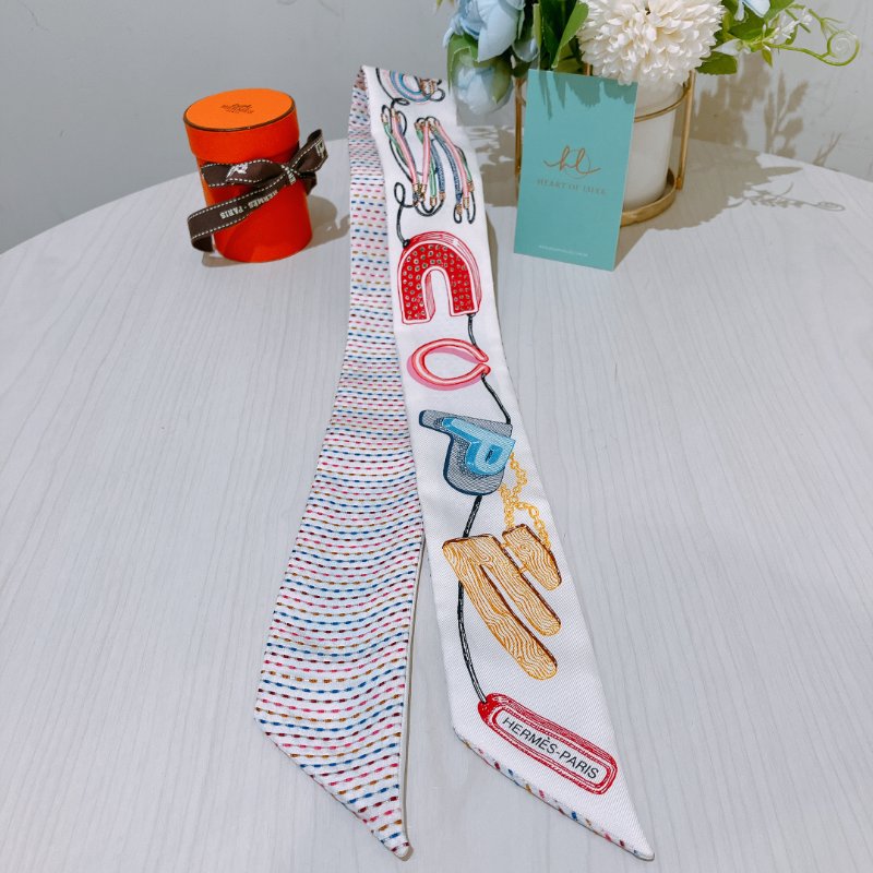 TK1992 愛馬仕 絲巾  Twilly Embroidered Chevaloscope Scarf-9