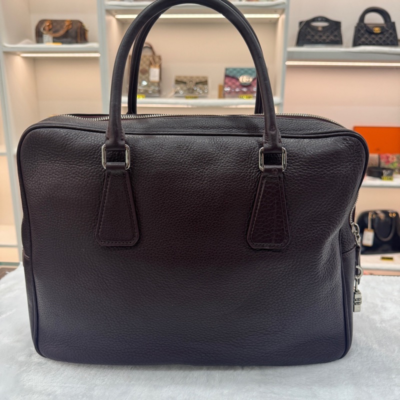 PRADA普拉達全皮手提公文包電腦包 尺寸36x9x28 無附件-1