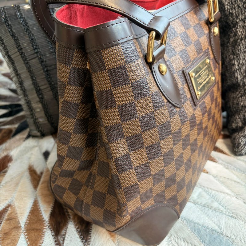 LV咖色拚紅棋盤格托特包-2