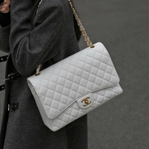 CHANEL白雪公主荔枝皮淡金釦JUMBO(晶片款)