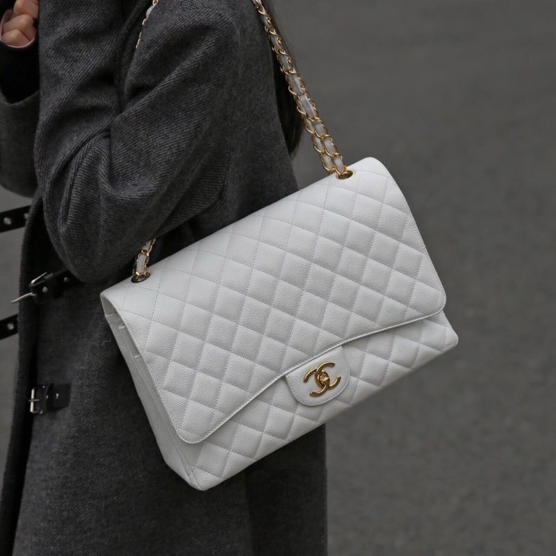 CHANEL白雪公主荔枝皮淡金釦JUMBO(晶片款)-0