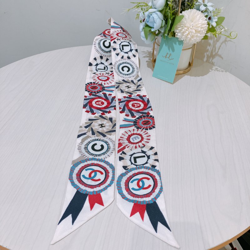 TK1994	  香奈兒 絲巾 Chanel Twilly White X Red-2