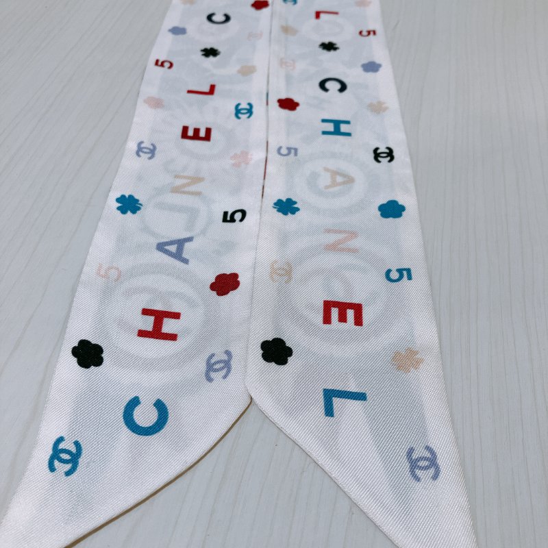 TK1994	  香奈兒 絲巾 Chanel Twilly White X Red-4