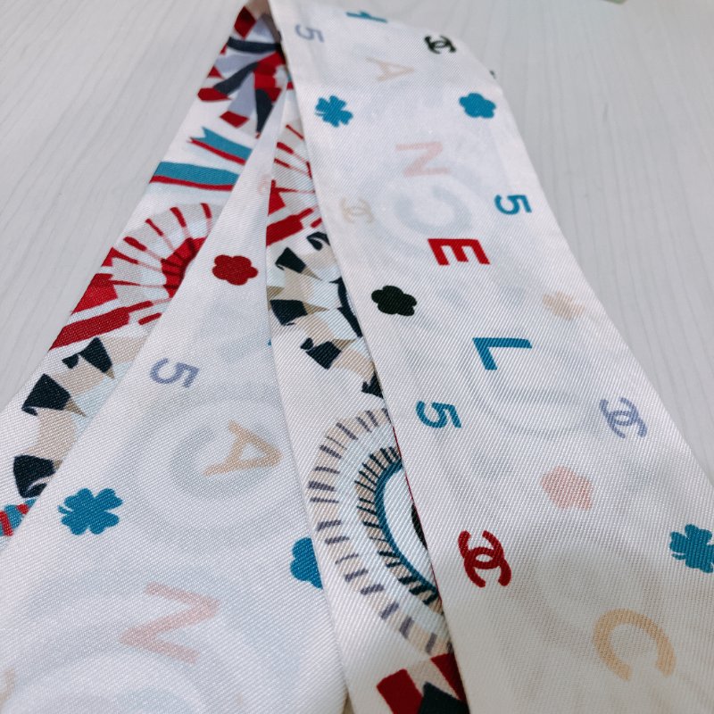 TK1994	  香奈兒 絲巾 Chanel Twilly White X Red-8