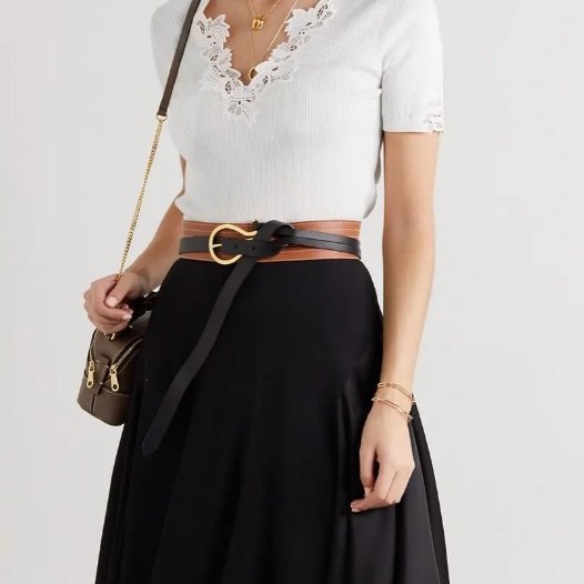 M號::Chloe:: Floral Guipure Lace V-Neck Fitted Top 白色蕾絲V領邊 合身上衣-0