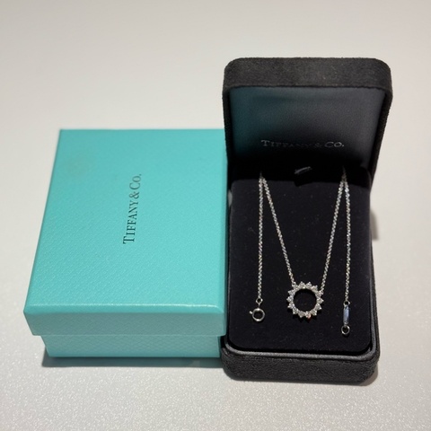 Tiffany蒂芙尼鉑金pt950鏤空滿鑽圈形太陽花項鍊