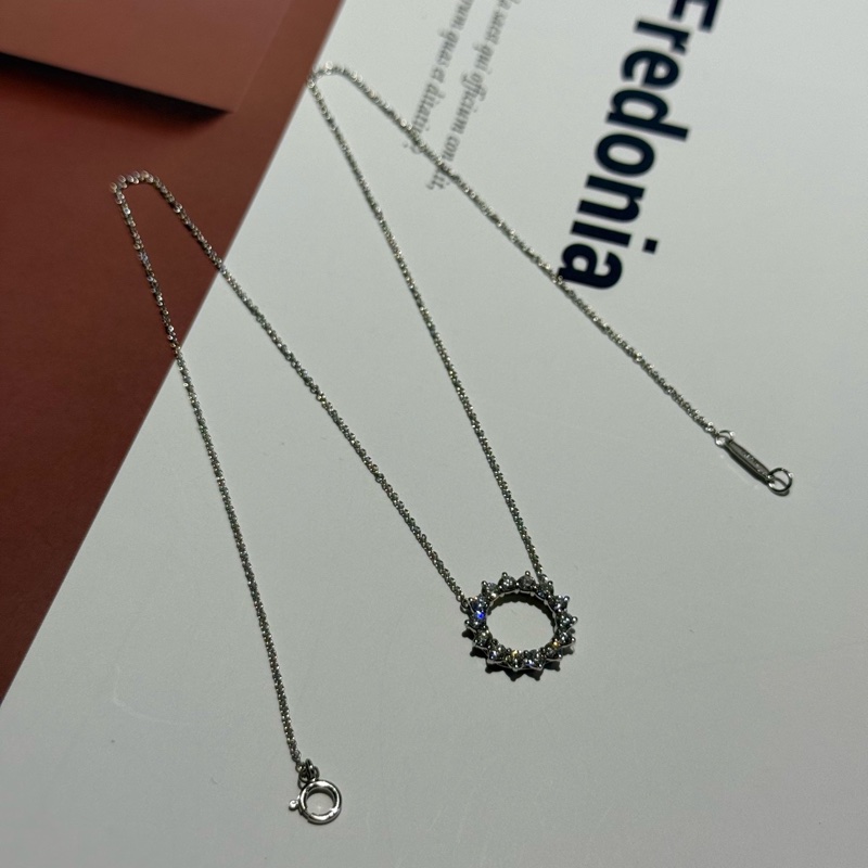 Tiffany蒂芙尼鉑金pt950鏤空滿鑽圈形太陽花項鍊-2