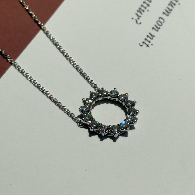 Tiffany蒂芙尼鉑金pt950鏤空滿鑽圈形太陽花項鍊-3