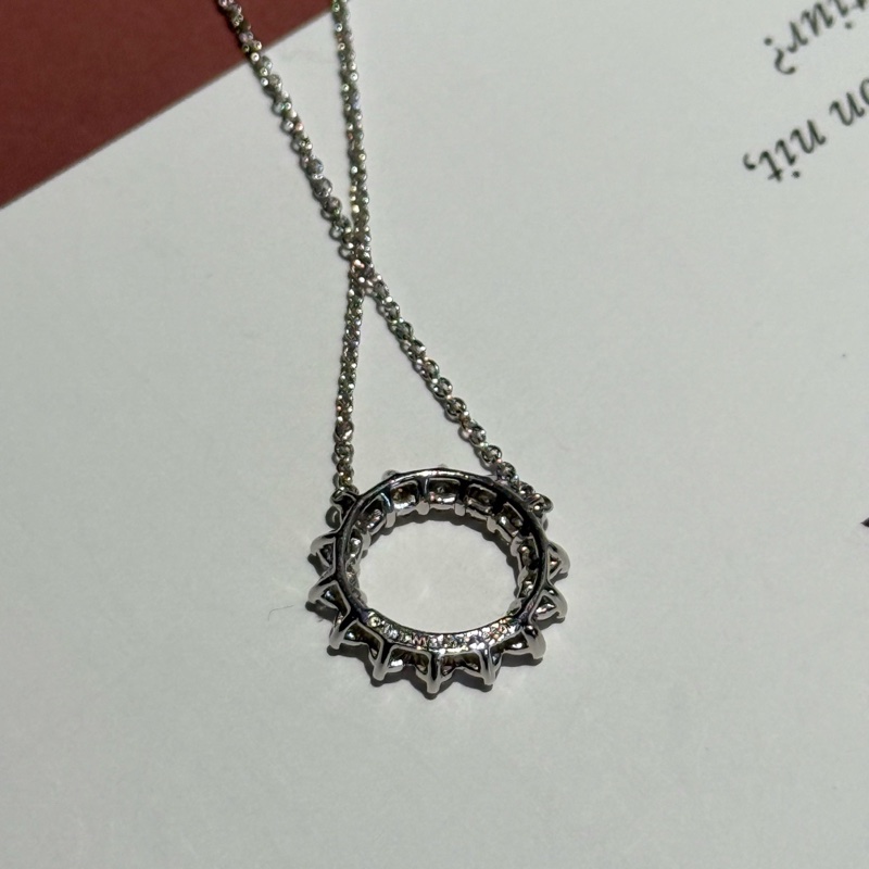 Tiffany蒂芙尼鉑金pt950鏤空滿鑽圈形太陽花項鍊-4