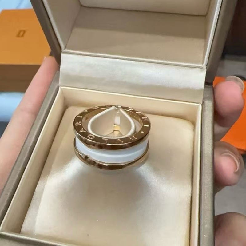 BVLGARI B.ZERO1彈簧戒指三圈18K玫瑰金/白陶瓷53-4