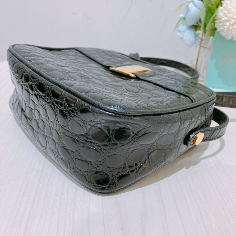 TK1978  菲拉格慕 壓紋皮革 鱷魚紋 側背包 黑色 Salvatore Ferragamo Vintage Crocodile Paint Carmera Bag Calfskin Black-6