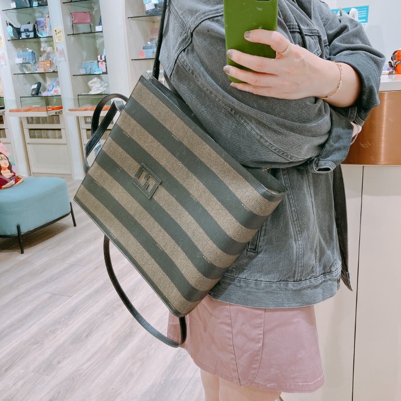 TK1980 芬廸 背包吧/肩背包/斜背包/多功能/王吉娜古董 Vintage PVC Pecan Backpack Canvas Brown #No Number-8