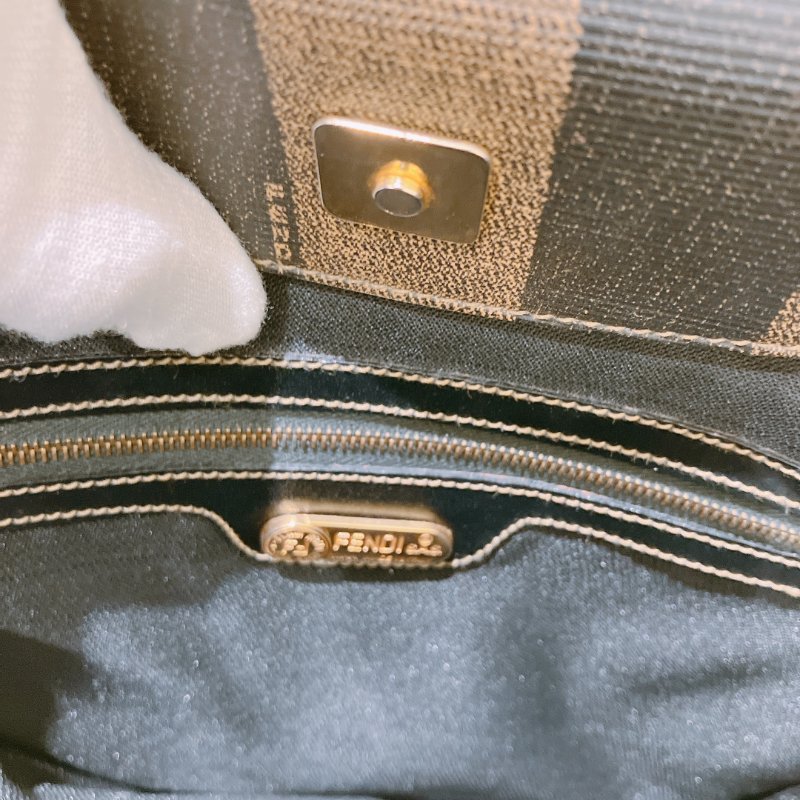 TK1980 芬廸 背包吧/肩背包/斜背包/多功能/王吉娜古董 Vintage PVC Pecan Backpack Canvas Brown #No Number-9