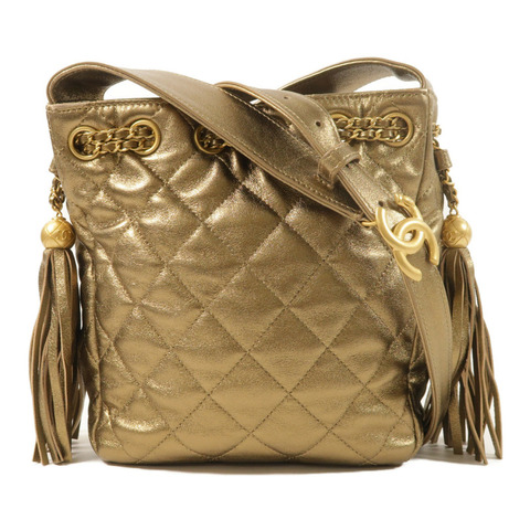 CHANEL 羊皮皮革Drawstring Bag金扣肩背袋