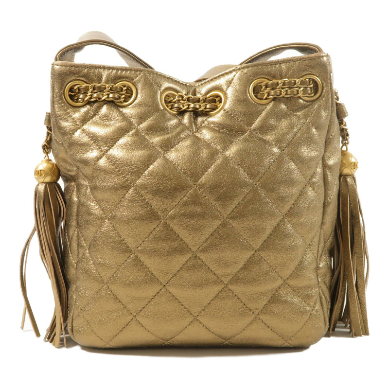 CHANEL 羊皮皮革Drawstring Bag金扣肩背袋-1