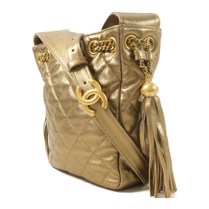 CHANEL 羊皮皮革Drawstring Bag金扣肩背袋-2