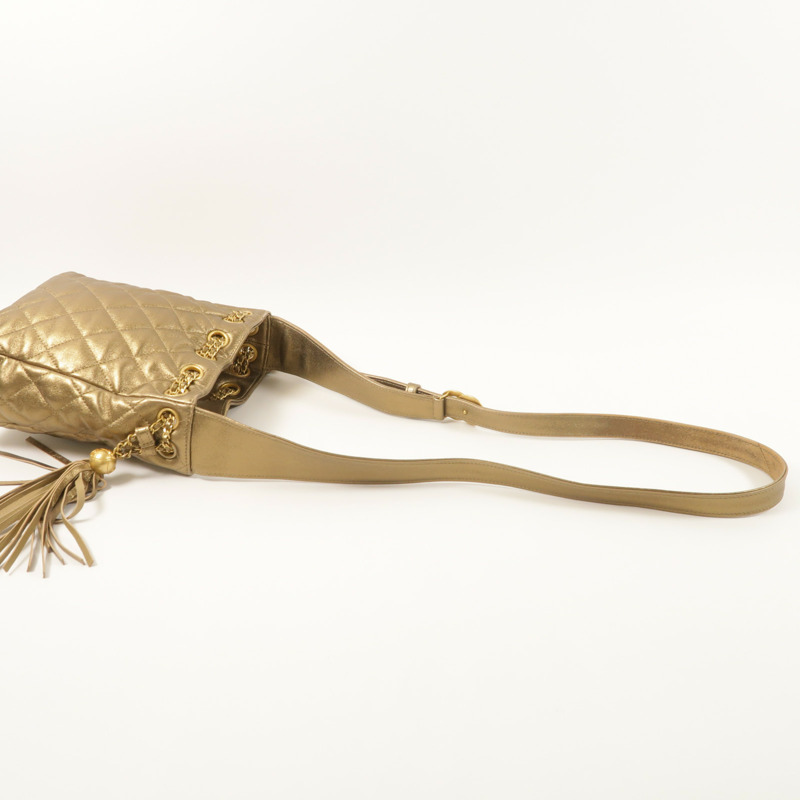 CHANEL 羊皮皮革Drawstring Bag金扣肩背袋-7