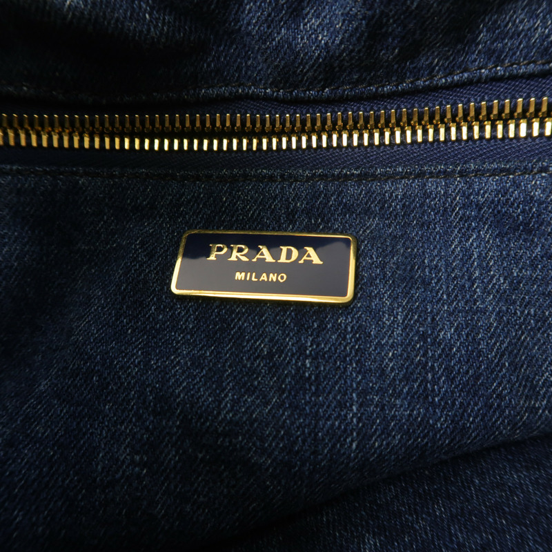 PRADA 牛仔布Canapa Large Tote金扣手挽袋-5