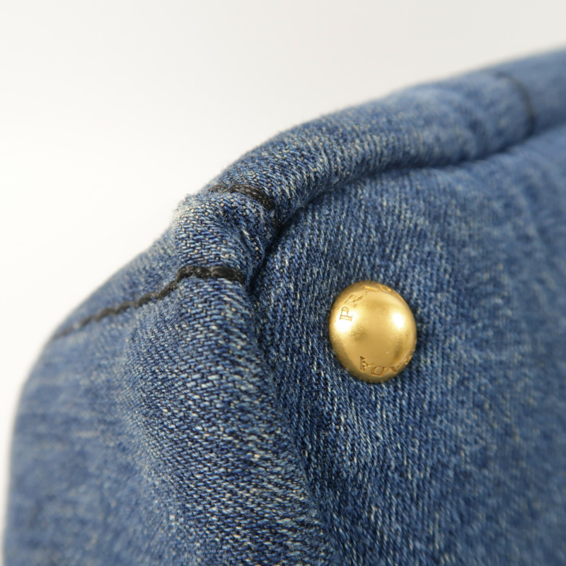 PRADA 牛仔布Canapa Large Tote金扣手挽袋-10