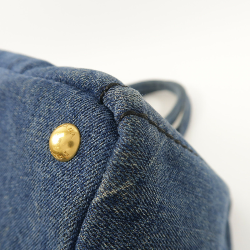 PRADA 牛仔布Canapa Large Tote金扣手挽袋-11