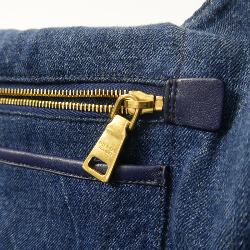 PRADA 牛仔布Canapa Large Tote金扣手挽袋-15