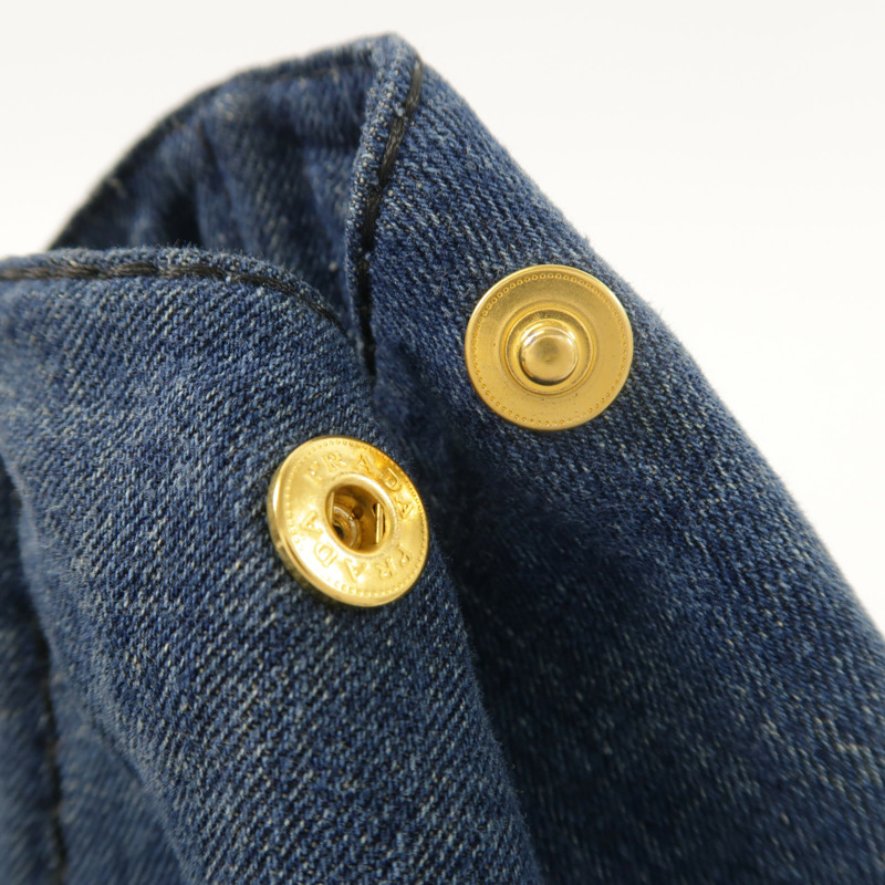 PRADA 牛仔布Canapa Large Tote金扣手挽袋-16