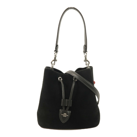 COACH 麂皮皮革/牛皮皮革Rowan Bucket Bag With Cherry Charm銀扣手挽肩背兩用袋