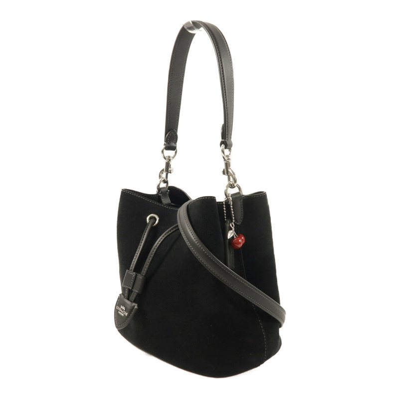 COACH 麂皮皮革/牛皮皮革Rowan Bucket Bag With Cherry Charm銀扣手挽肩背兩用袋-2