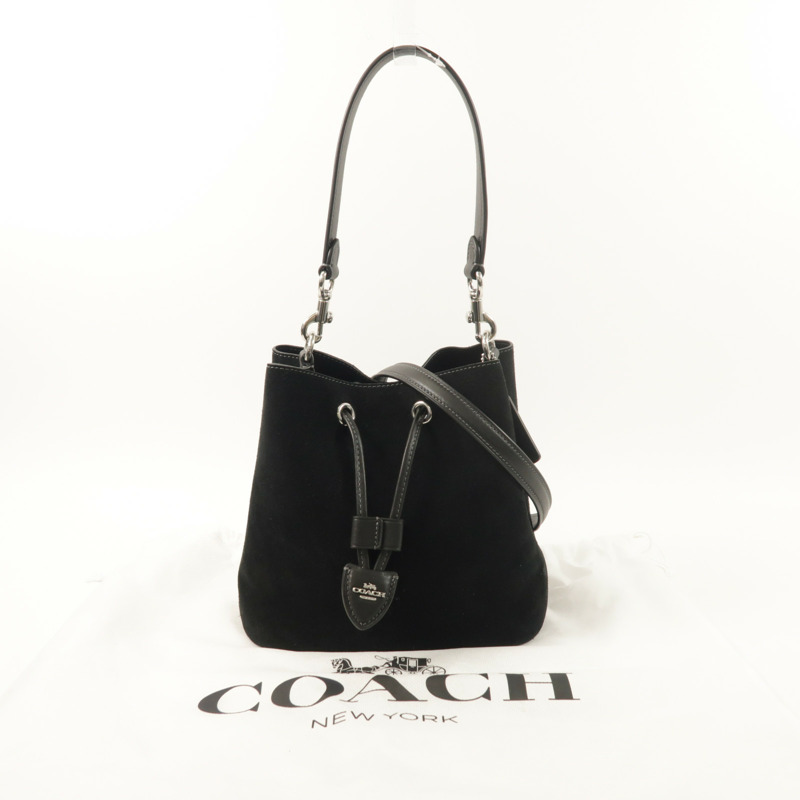 COACH 麂皮皮革/牛皮皮革Rowan Bucket Bag With Cherry Charm銀扣手挽肩背兩用袋-9