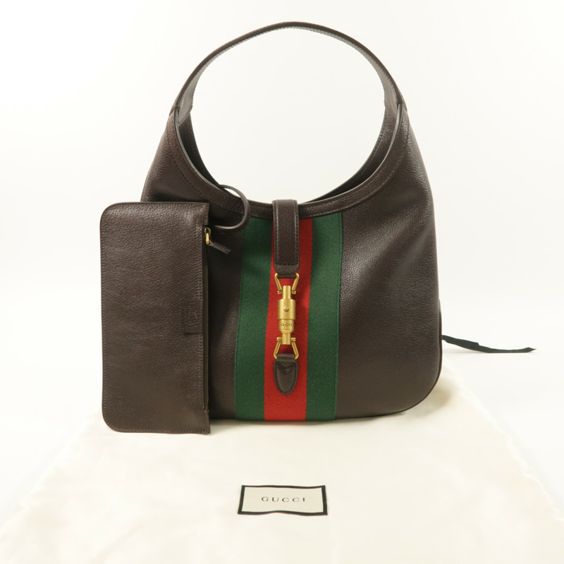 GUCCI 牛皮皮革Jackie Medium金扣肩背袋-8