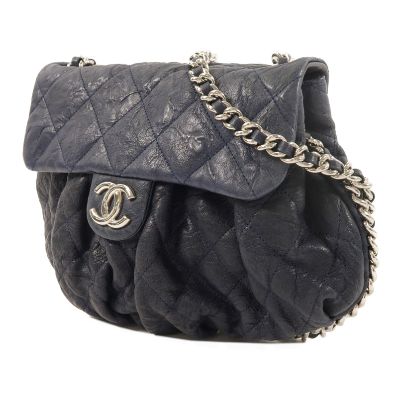 CHANEL 牛皮皮革Chain Shoulder銀扣鏈帶肩背袋-2