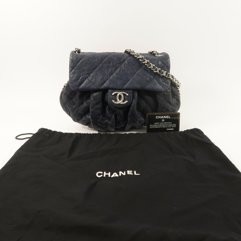 CHANEL 牛皮皮革Chain Shoulder銀扣鏈帶肩背袋-10