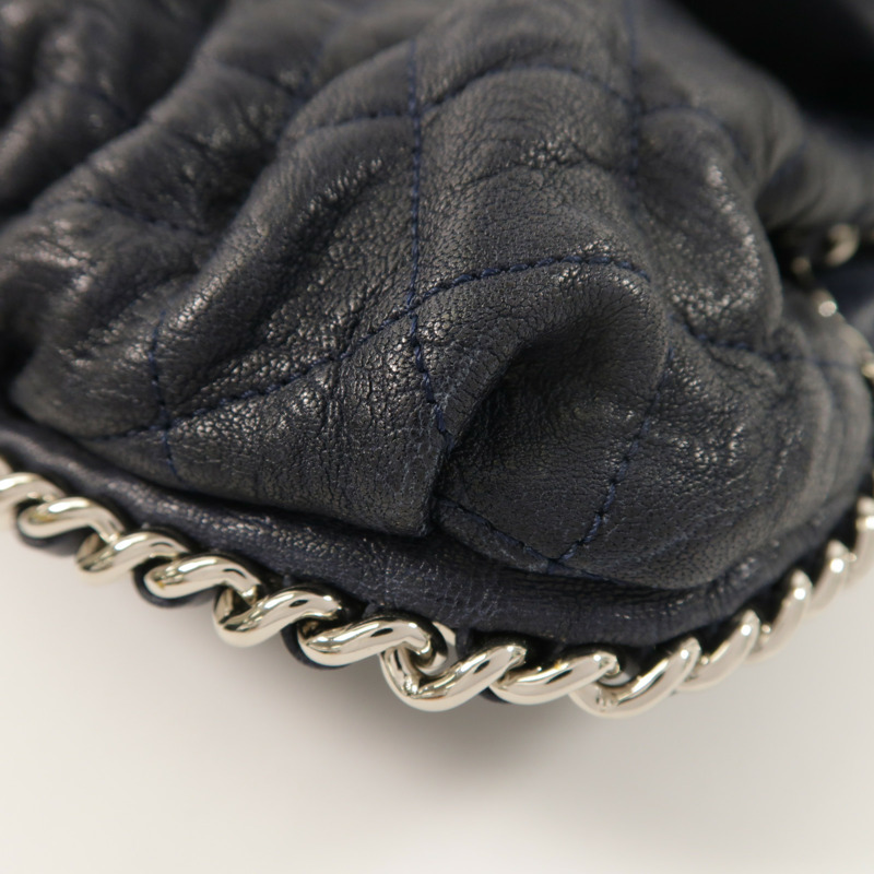 CHANEL 牛皮皮革Chain Shoulder銀扣鏈帶肩背袋-12