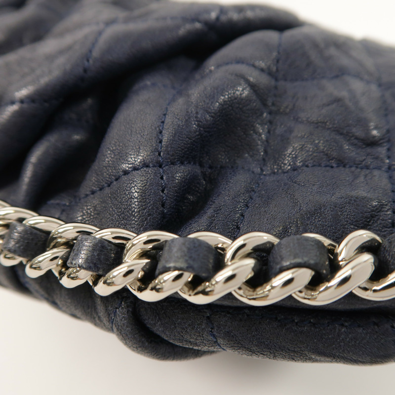 CHANEL 牛皮皮革Chain Shoulder銀扣鏈帶肩背袋-14