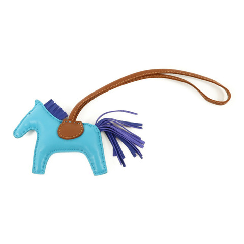 HERMES Milo皮革Rodeo PM掛飾Bleu Azteque/Bleu Electrique/Fauve